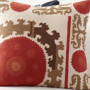 Pottery Barn Suzani Pillow Cover Red Multi 26 x26 Embroidered Crewel TerraCotta